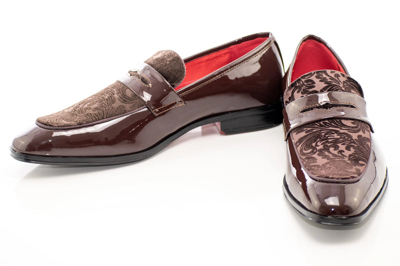 Floral Embossed Velvet Apron-Toe Penny Loafer