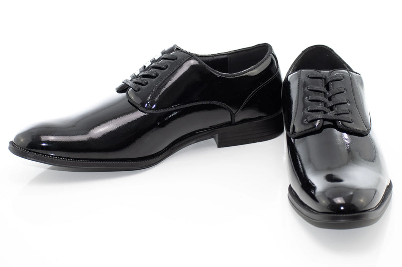 Black Crinkle Patent Leather Derby Dress Shoes