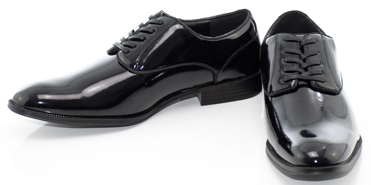 After Midnight Men's Black Patent Leather Dress Shoes Lace-Up Formal Oxford Shoes for Prom Weddings Upscale Events