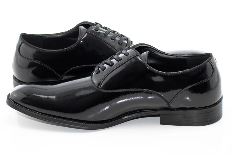 Black Crinkle Patent Leather Derby Dress Shoes