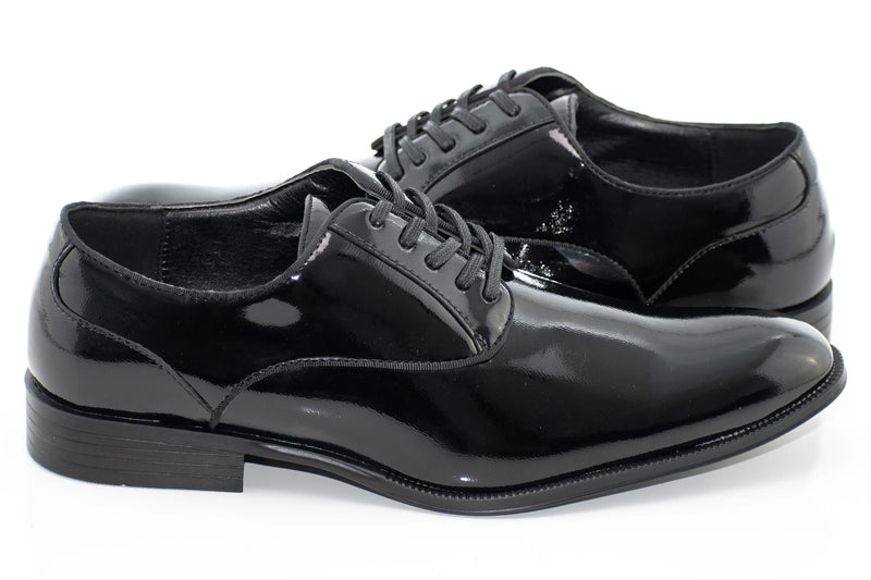 Black Crinkle Patent Leather Derby Dress Shoes