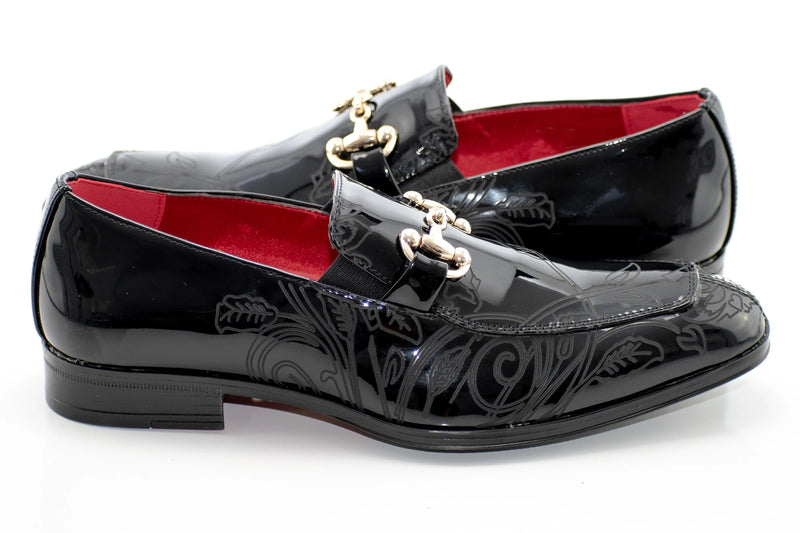 Floral Engraved Patent Leather Bit Loafers