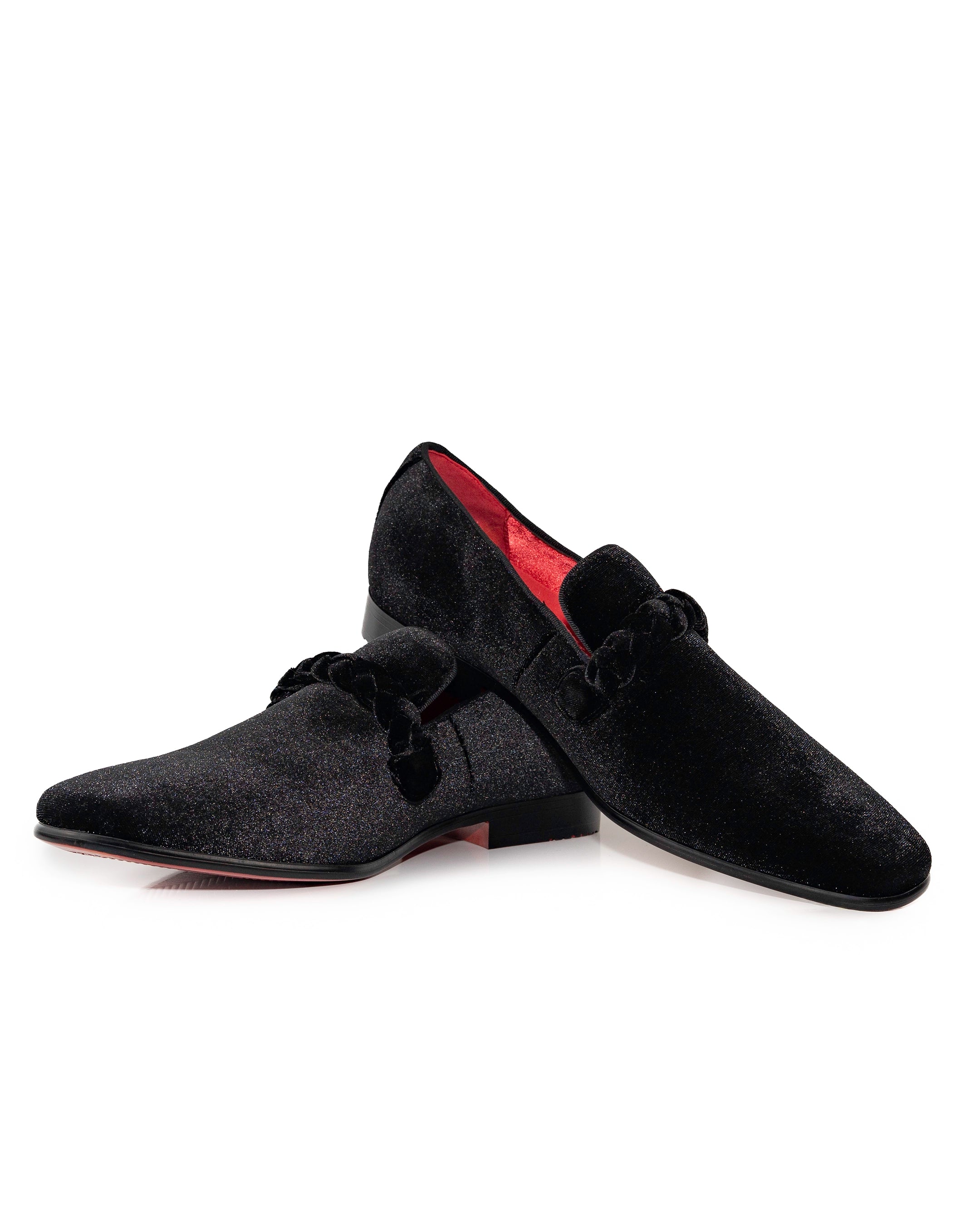 Black Velvet Loafers with Braided Strap Shoes | Casual View | Dolce Vesta