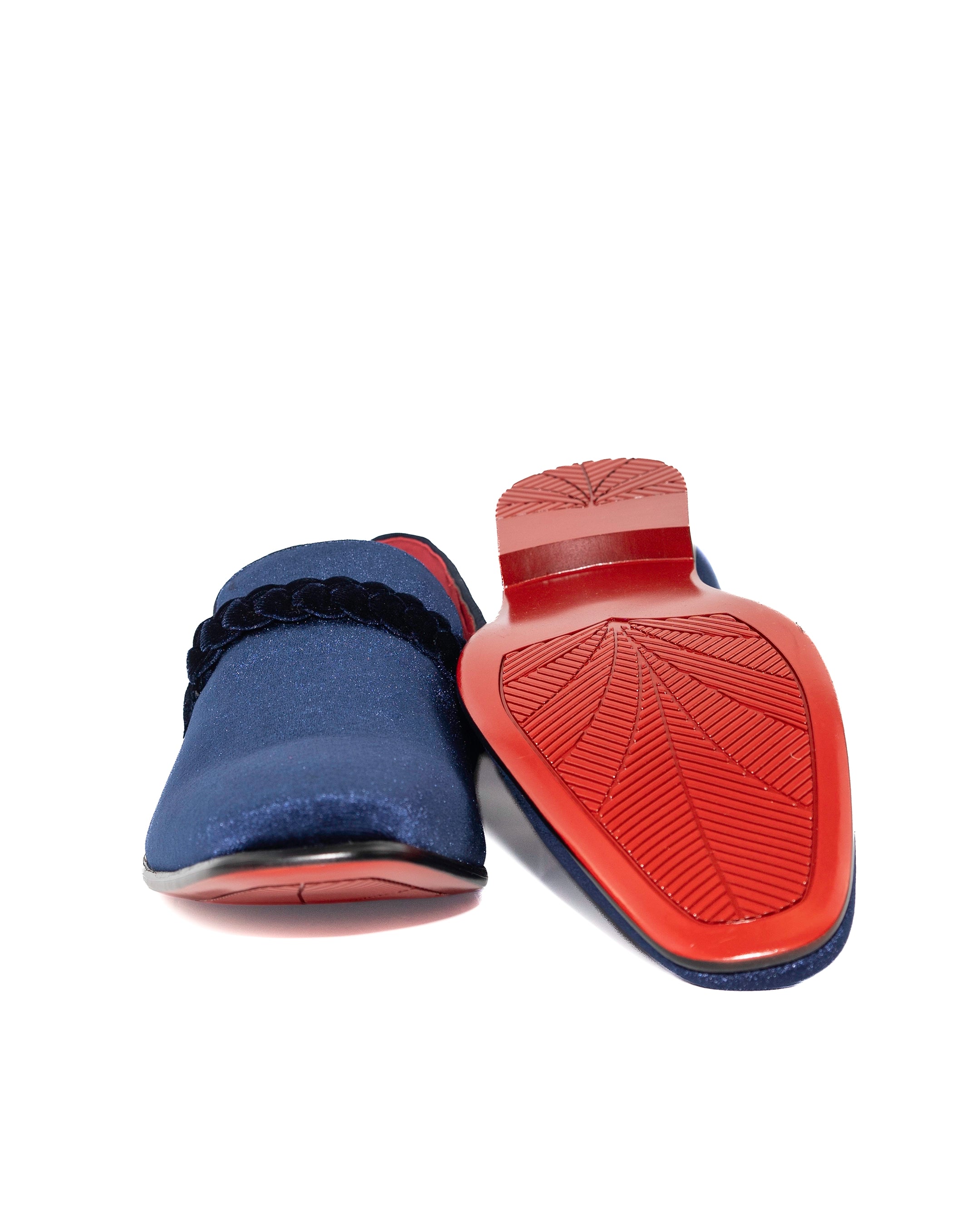 Navy Velvet Loafers with Braided Strap Shoes | Bottoms View | Dolce Vesta