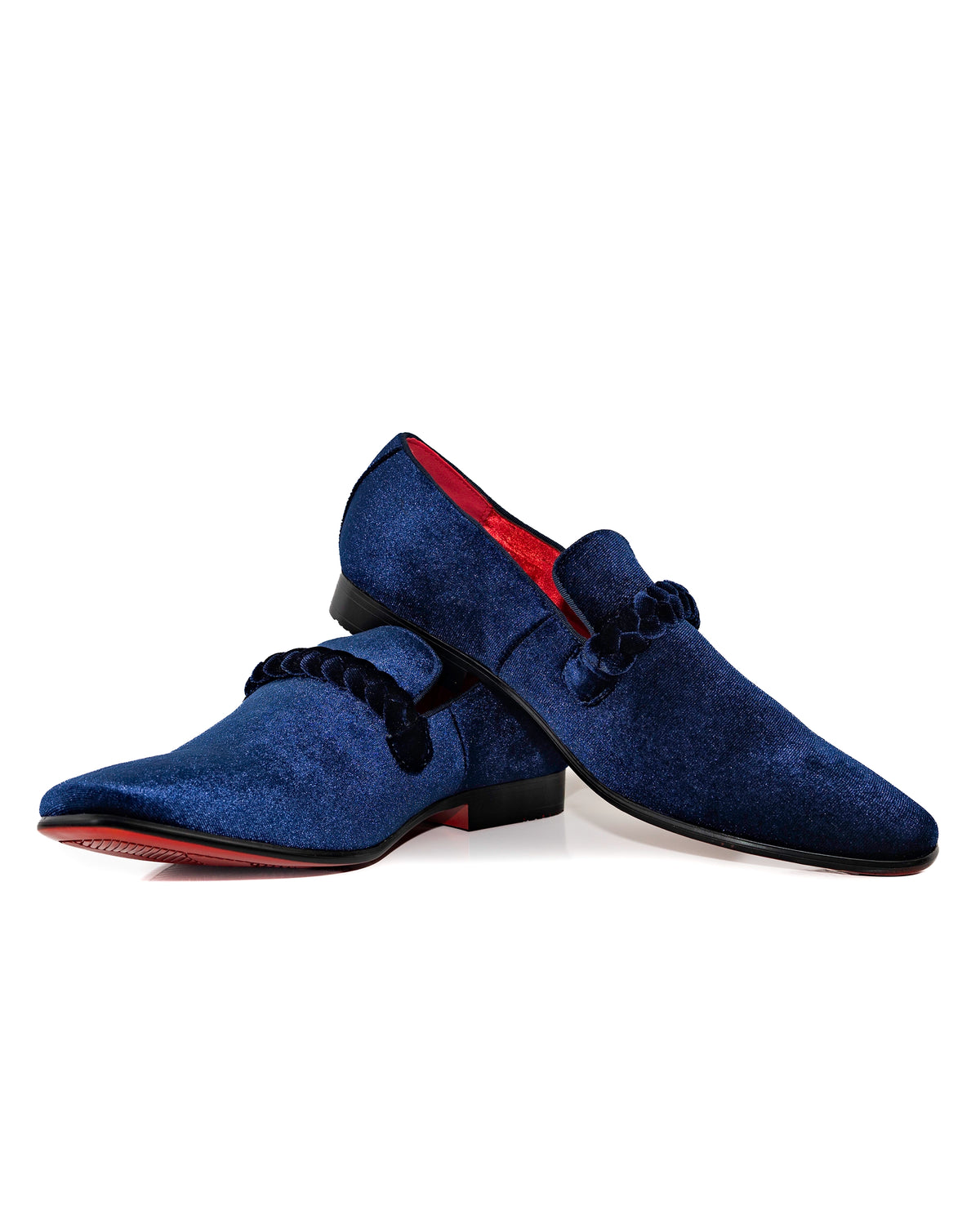 Navy Velvet Loafers with Braided Strap Shoes | Casual View | Dolce Vesta