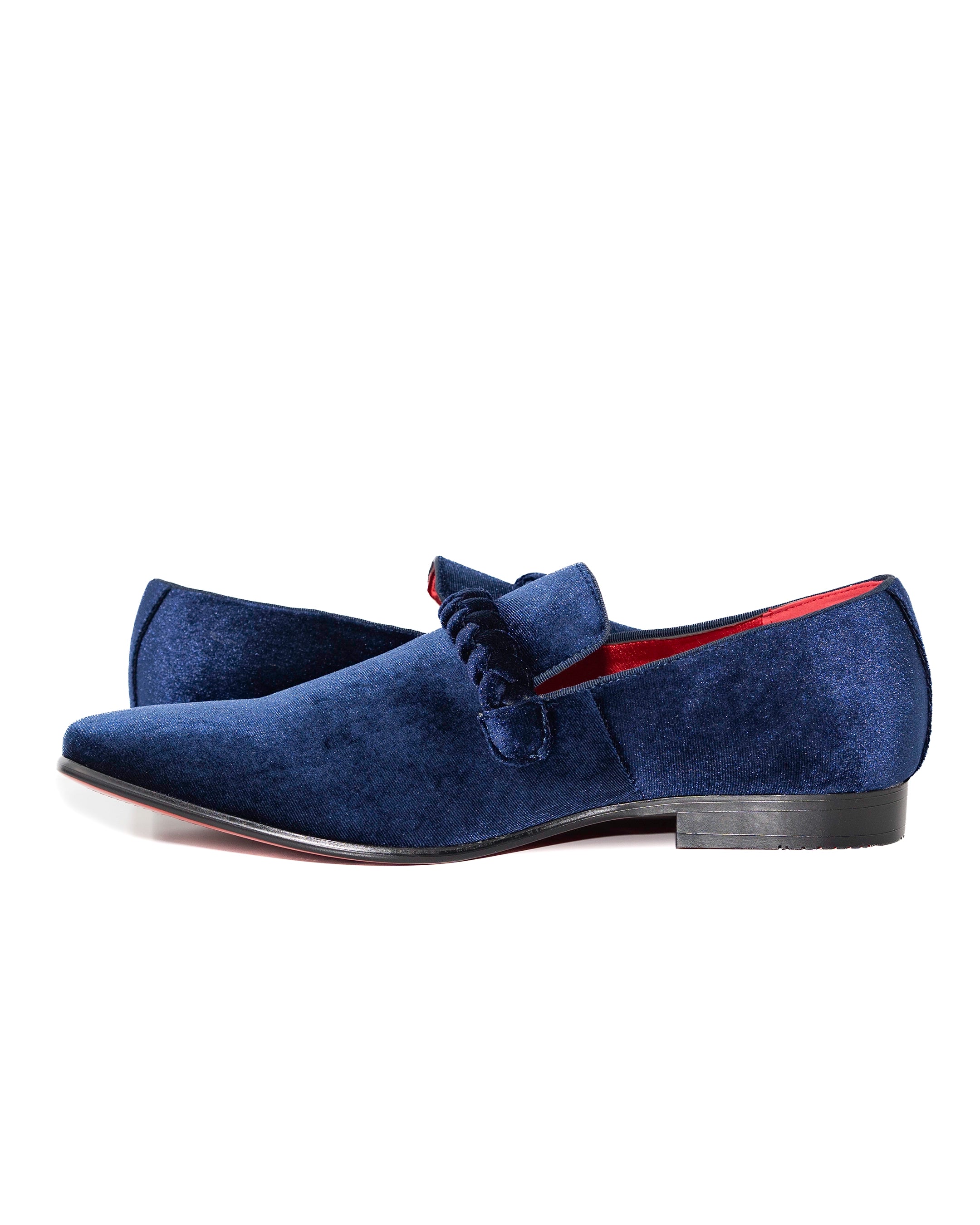 Navy Velvet Loafers with Braided Strap Shoes | Inside View | Dolce Vesta