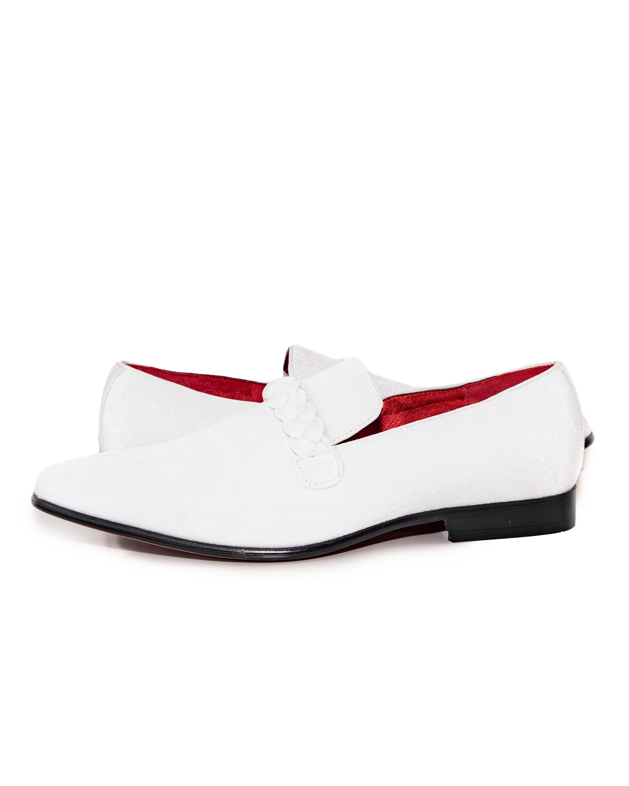 White Velvet Loafers with Braided Strap Shoes | Inside View | Dolce Vesta