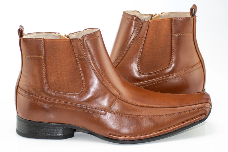 Cognac Side-Zip Dress Boot