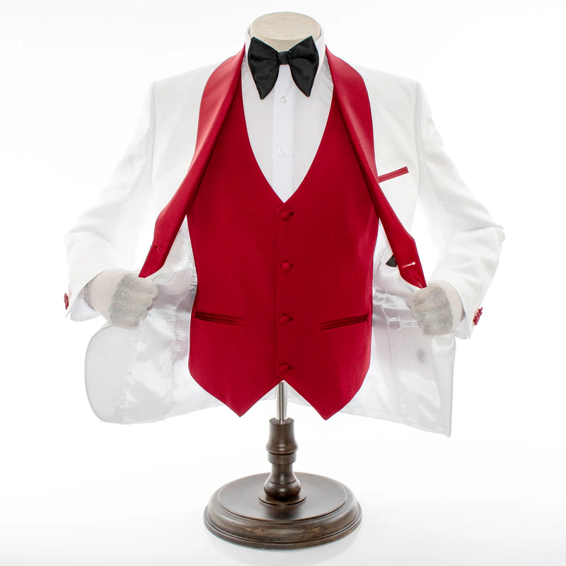 White And Burgundy Filigree 3-Piece Slim-Fit Tuxedo