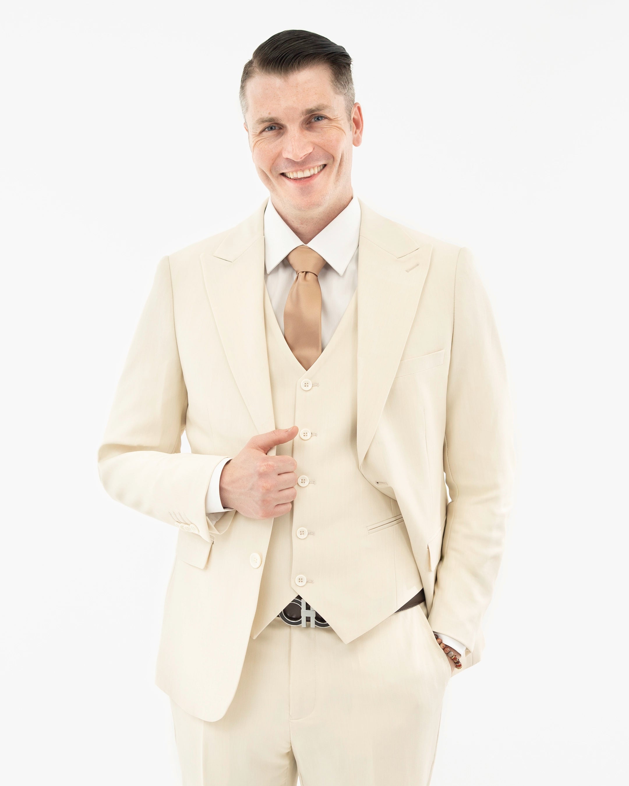 Winter White 3-Piece Stretch Slim-Fit Suit