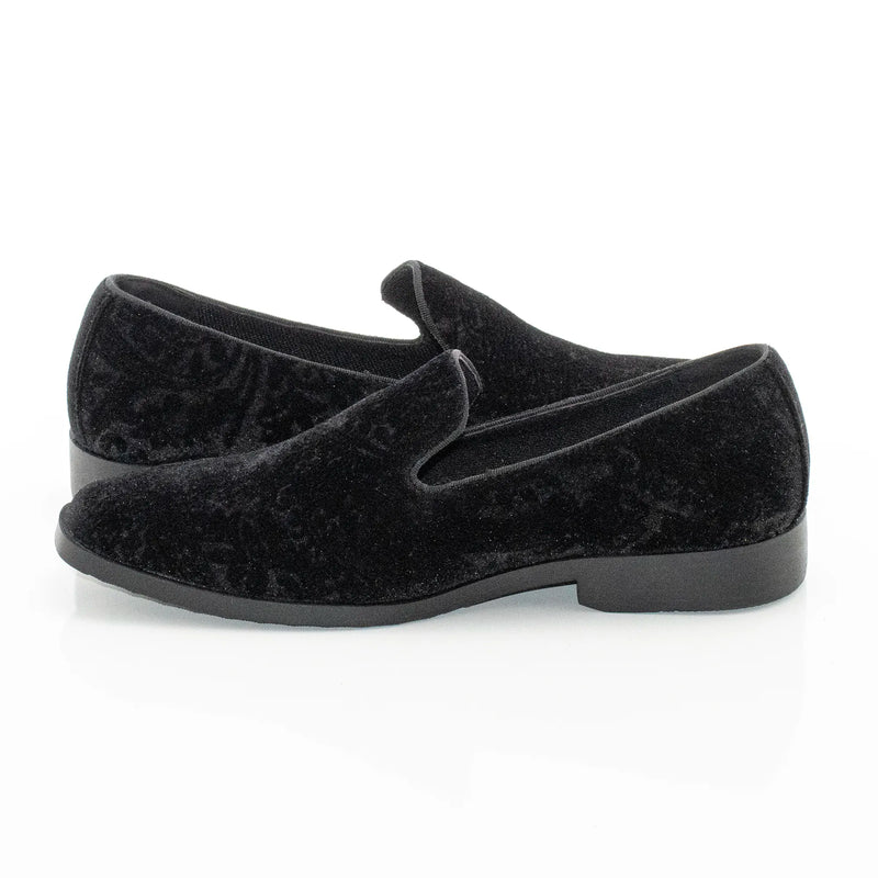 Black Paisley Velvet Slip-On Kid's Shoe