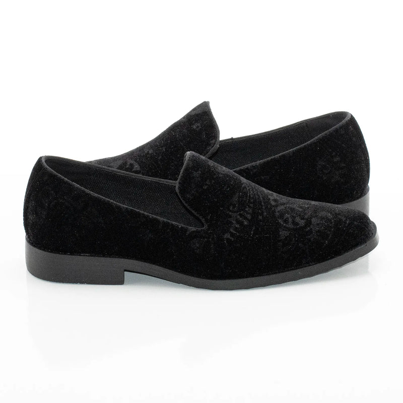 Black Paisley Velvet Slip-On Kid's Shoe