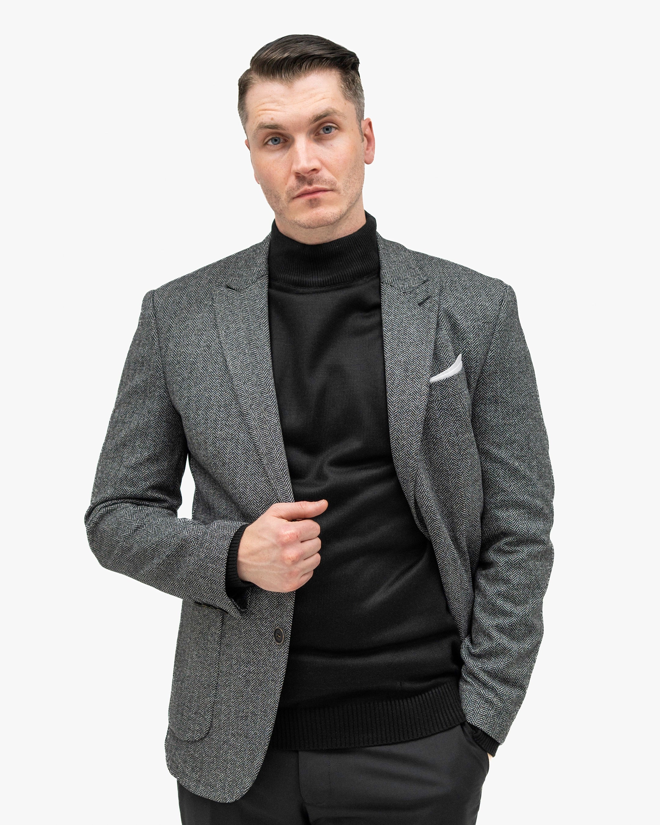 Knit Wool Herringbone 2-Piece Tailored-Fit Suit Jacket