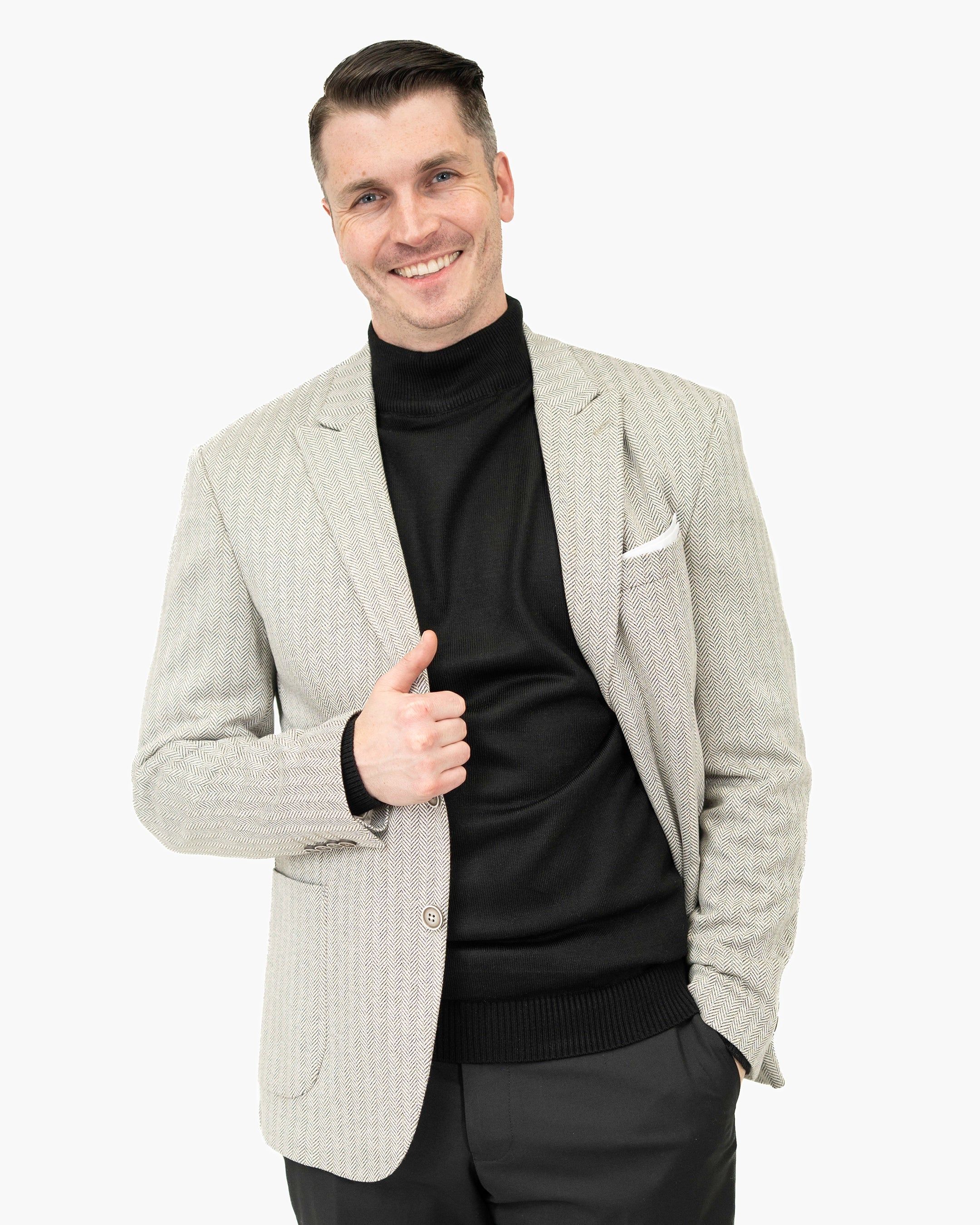 Knit Wool Herringbone 2-Piece Tailored-Fit Suit Jacket