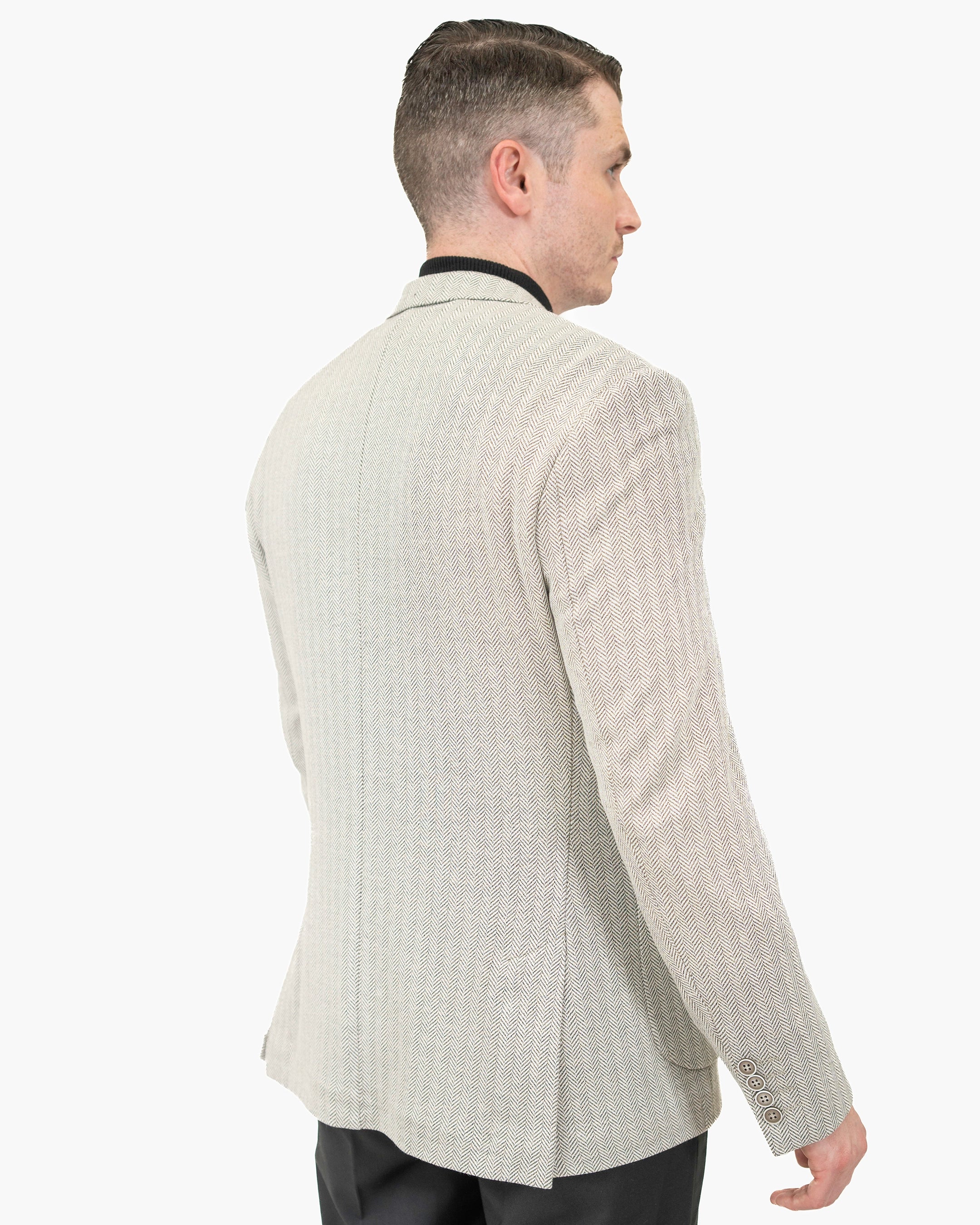 Knit Wool Herringbone 2-Piece Tailored-Fit Suit Jacket