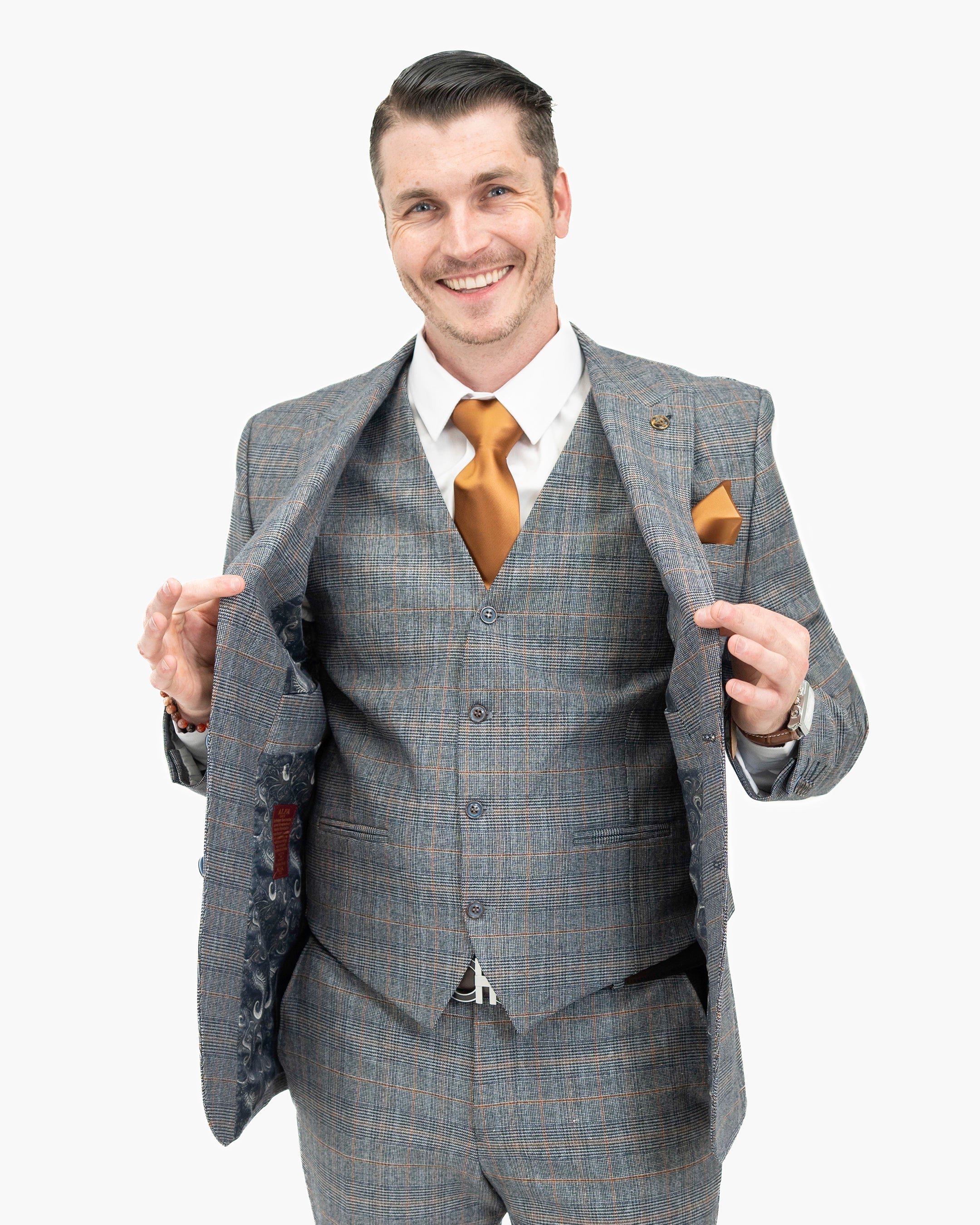 Black and Rust Glen Plaid 3-Piece Tailored-Fit Suit