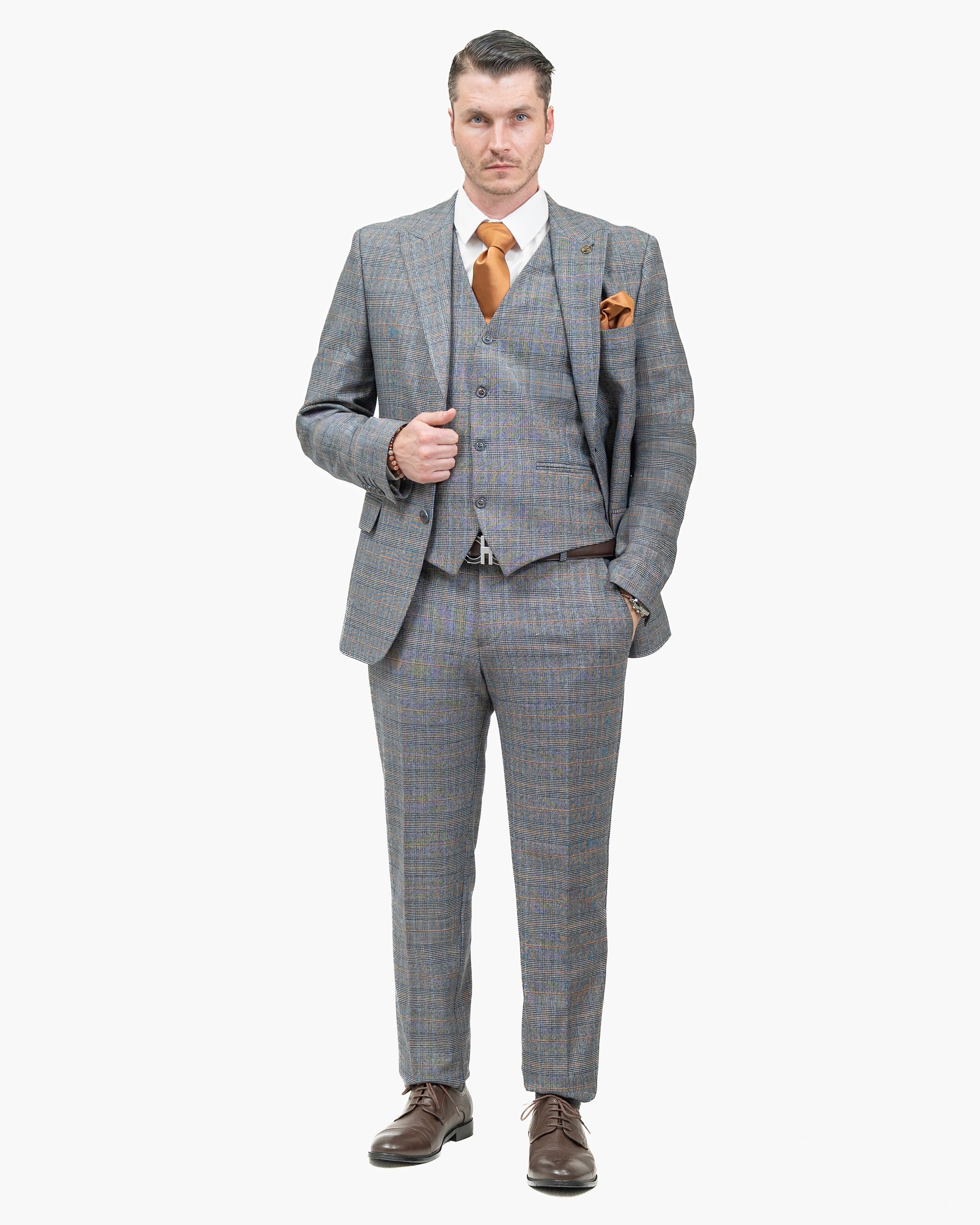 Black and Rust Glen Plaid 3-Piece Tailored-Fit Suit