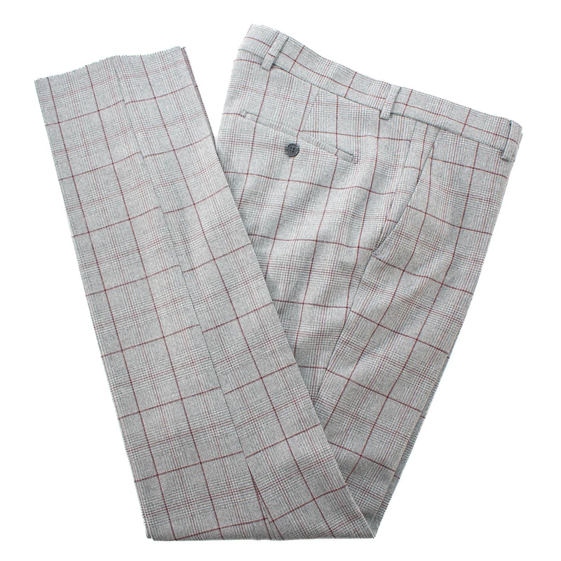 Gray and Burgundy Windowpane 3-Piece Tailored-Fit Suit