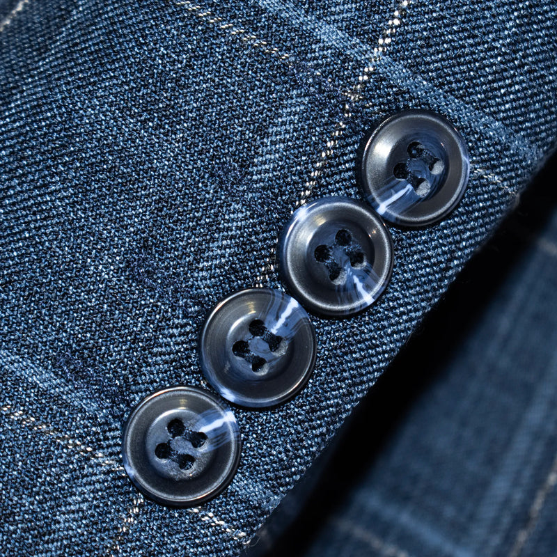 Dark Blue Plaid 3-Piece Tailored-Fit Suit