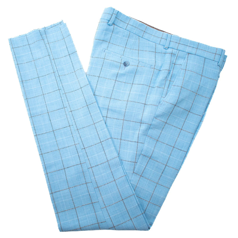 Sky Blue Windowpane 3-Piece Tailored-Fit Suit