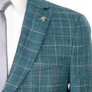 Teal Windowpane 3-Piece Tailored-Fit Suit