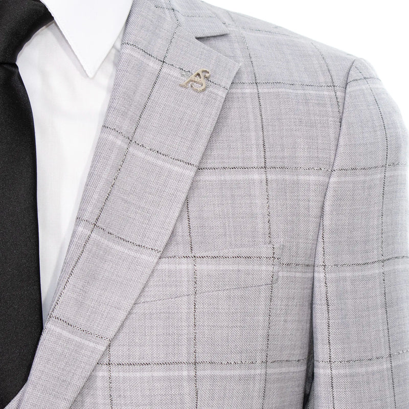 Ash Gray Windowpane 3-Piece Tailored-Fit Suit