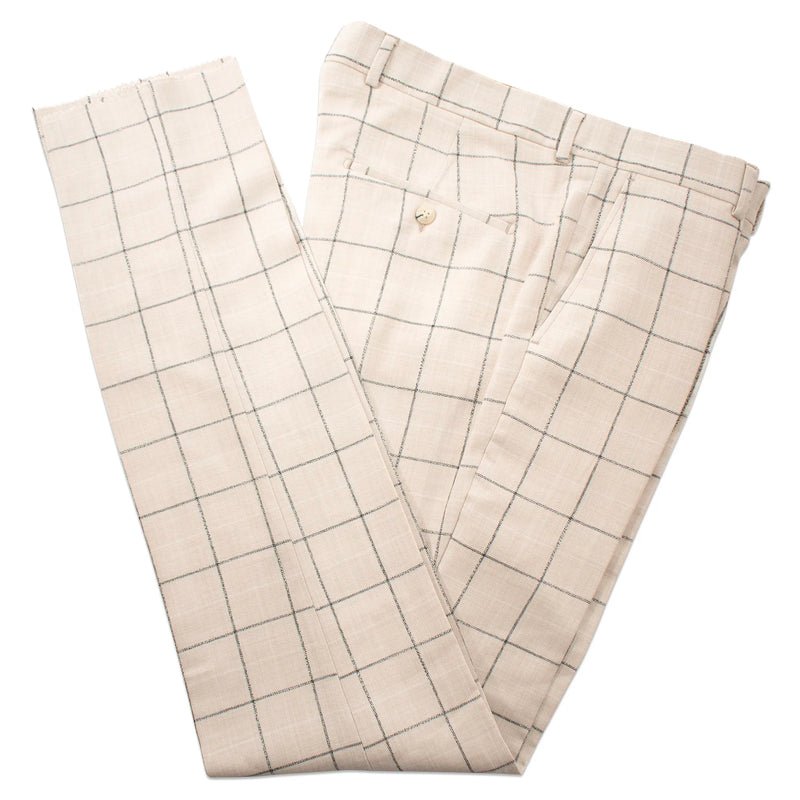 Beige Windowpane 3-Piece Tailored-Fit Suit