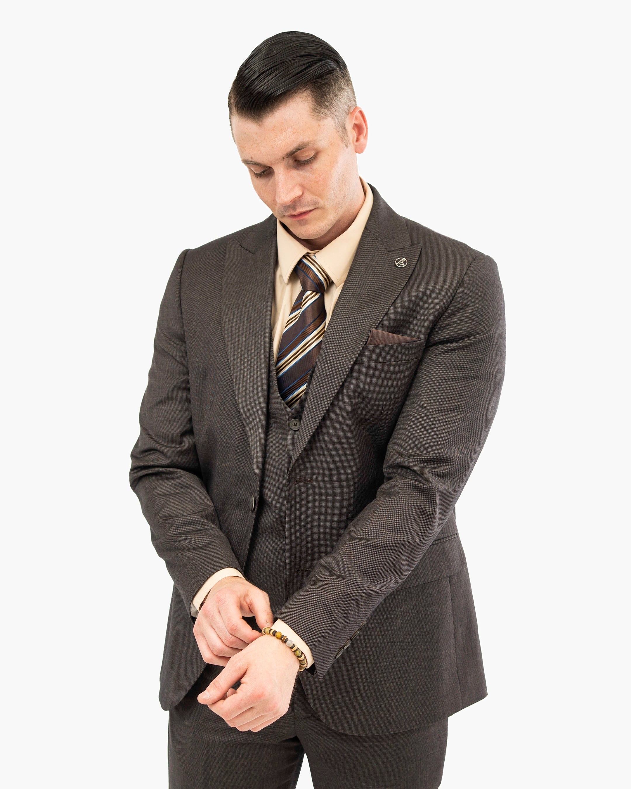 Brown Birdseye 3-Piece Tailored-Fit Suit