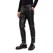 Men's Black Slim-Fit Leather Pants