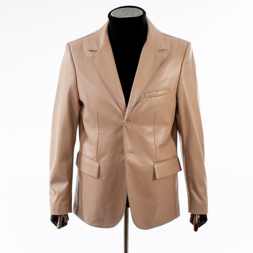 Men's Brown Slim-Fit Leather Blazer Vegan Leather