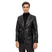Men's Black Slim-Fit Leather Blazer Vegan Leather
