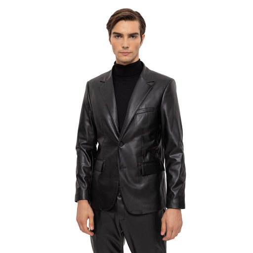 Men's Black Slim-Fit Leather Blazer Vegan Leather