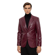 Men's Burgundy Slim-Fit Leather Blazer Vegan Leather