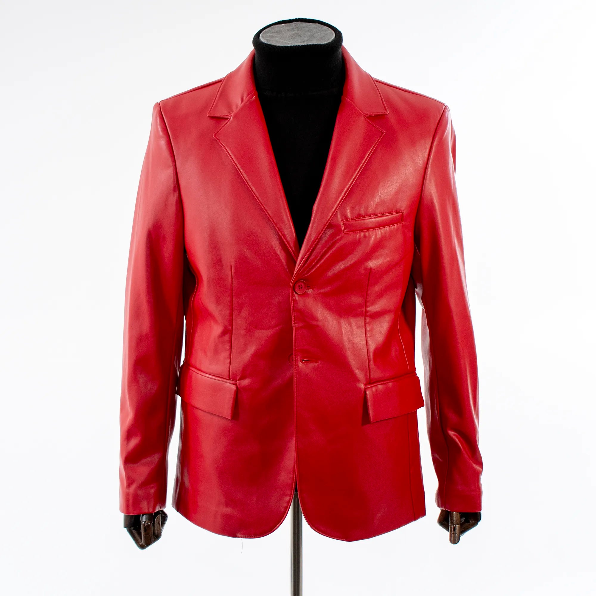 Red Slim-Fit Leather Blazer