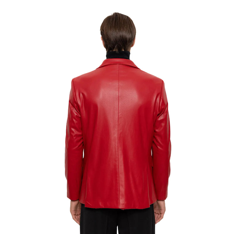 Men's Red Slim-Fit Leather Blazer Vegan Leather