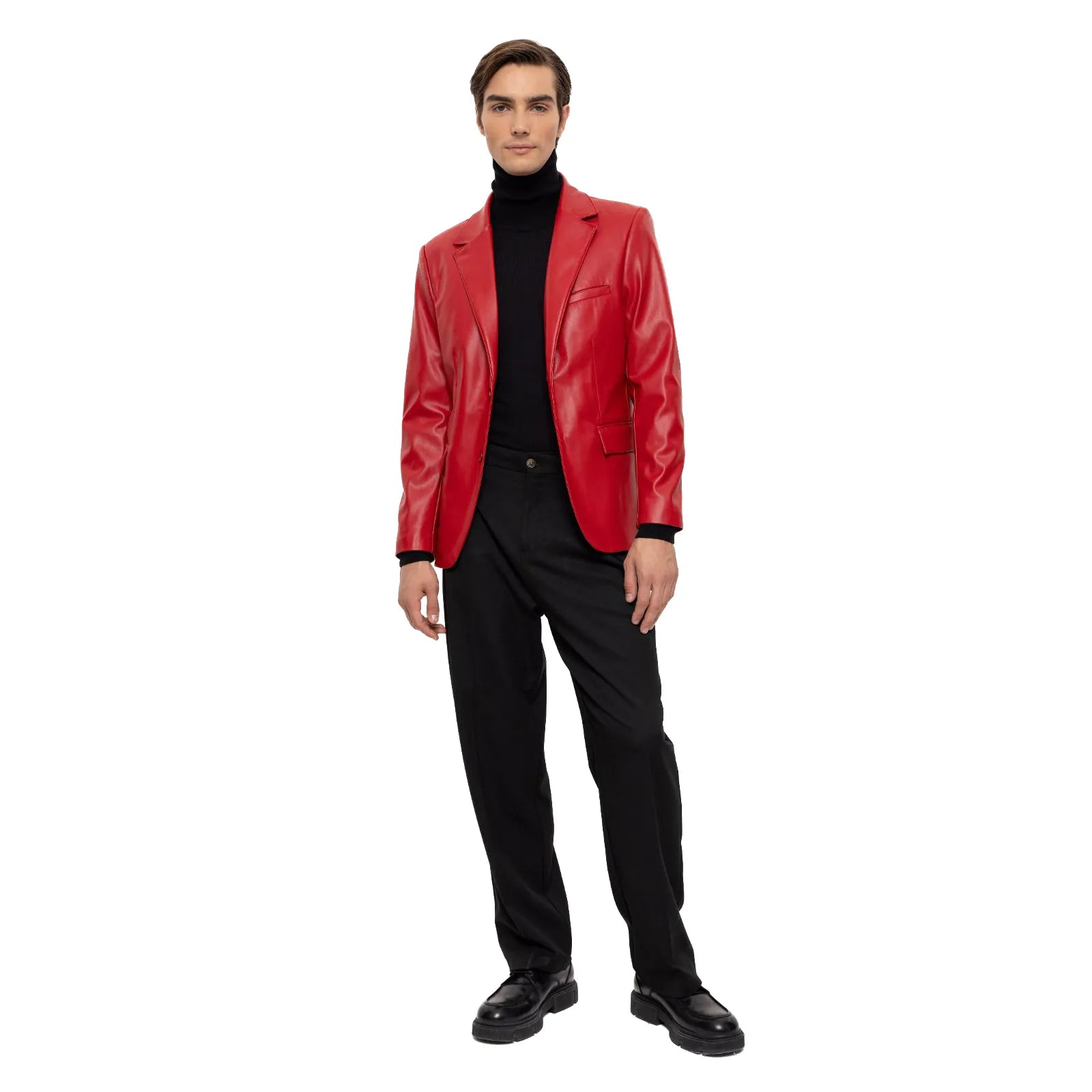 Red Slim-Fit Leather Blazer S / Red Red Slim-Fit Leather Blazer S / Red