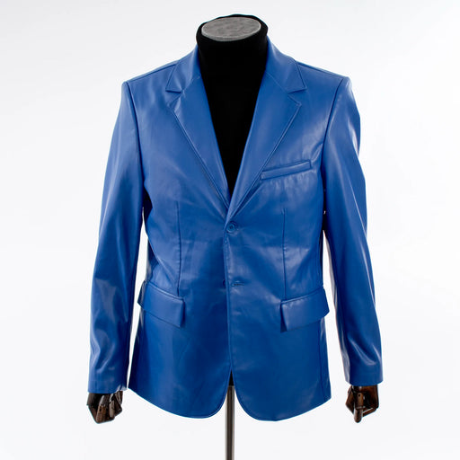 Men's Royal Blue Slim-Fit Leather Blazer Vegan Leather