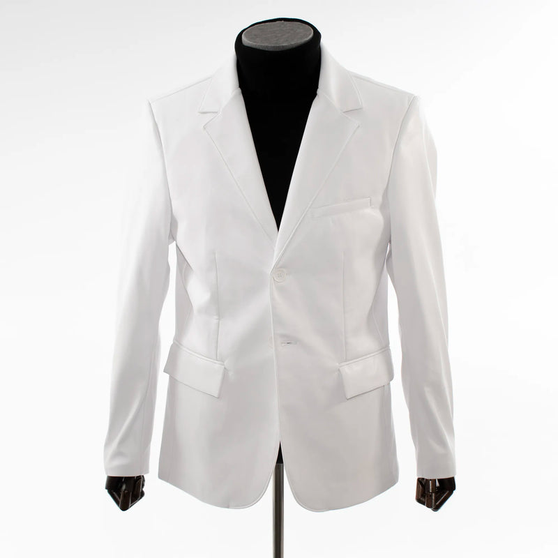 Men's White Slim-Fit Leather Blazer Vegan Leather