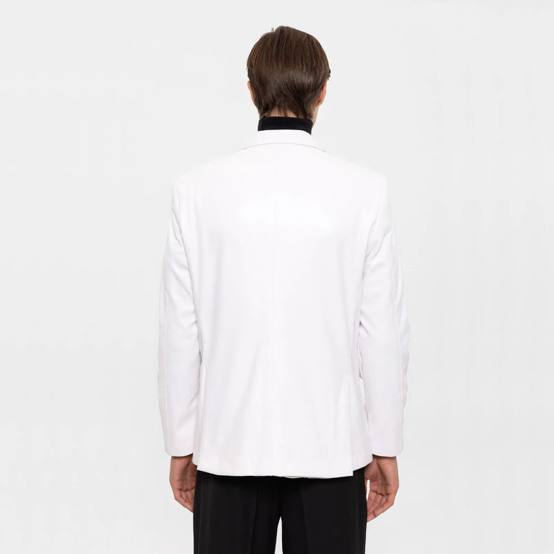 Men's White Slim-Fit Leather Blazer Vegan Leather