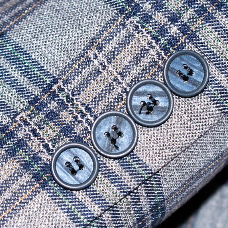 Gray and Blue Plaid 3-Piece Tailored-Fit Suit