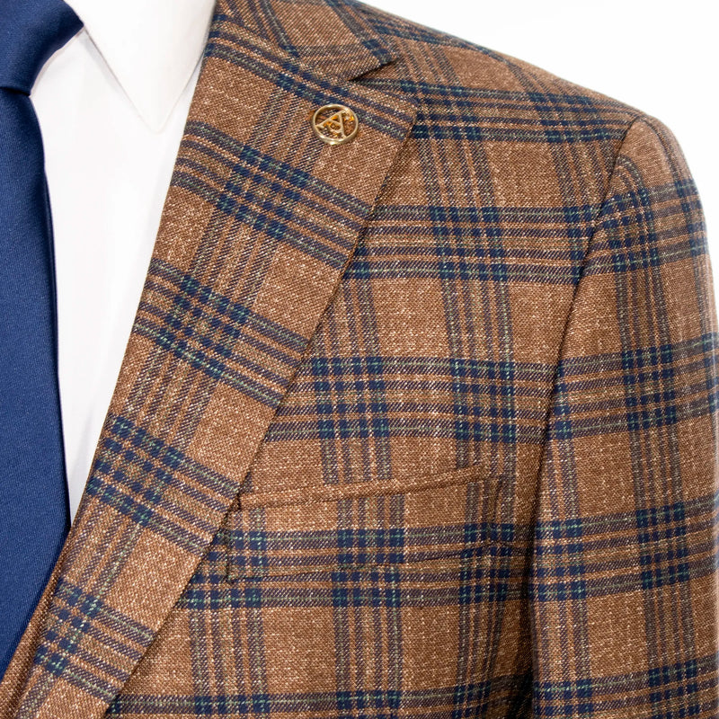 Chestnut Plaid 3-Piece Tailored-Fit Suit