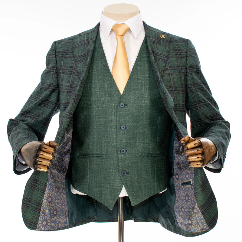 Green Plaid 3-Piece Tailored-Fit Suit