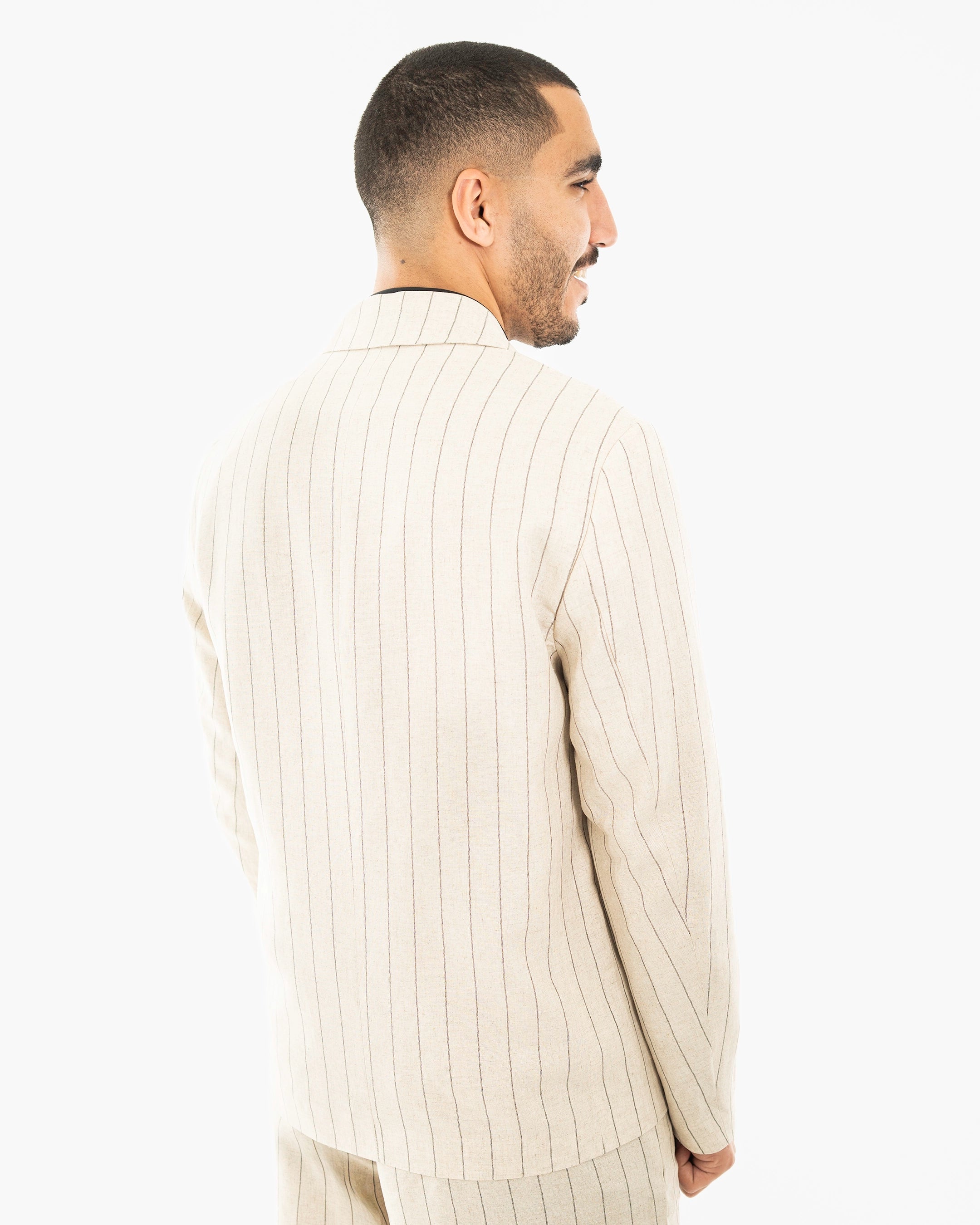 Pinstriped Oversized Linen Suit Jacket