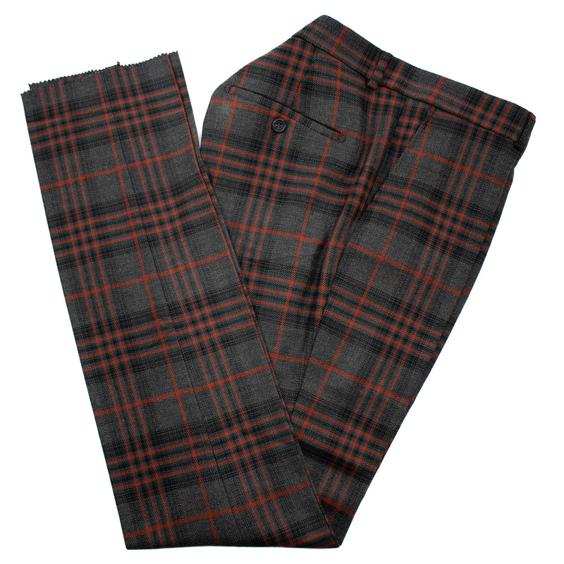 Charcoal and Rust Plaid 3-Piece Tailored-Fit Suit