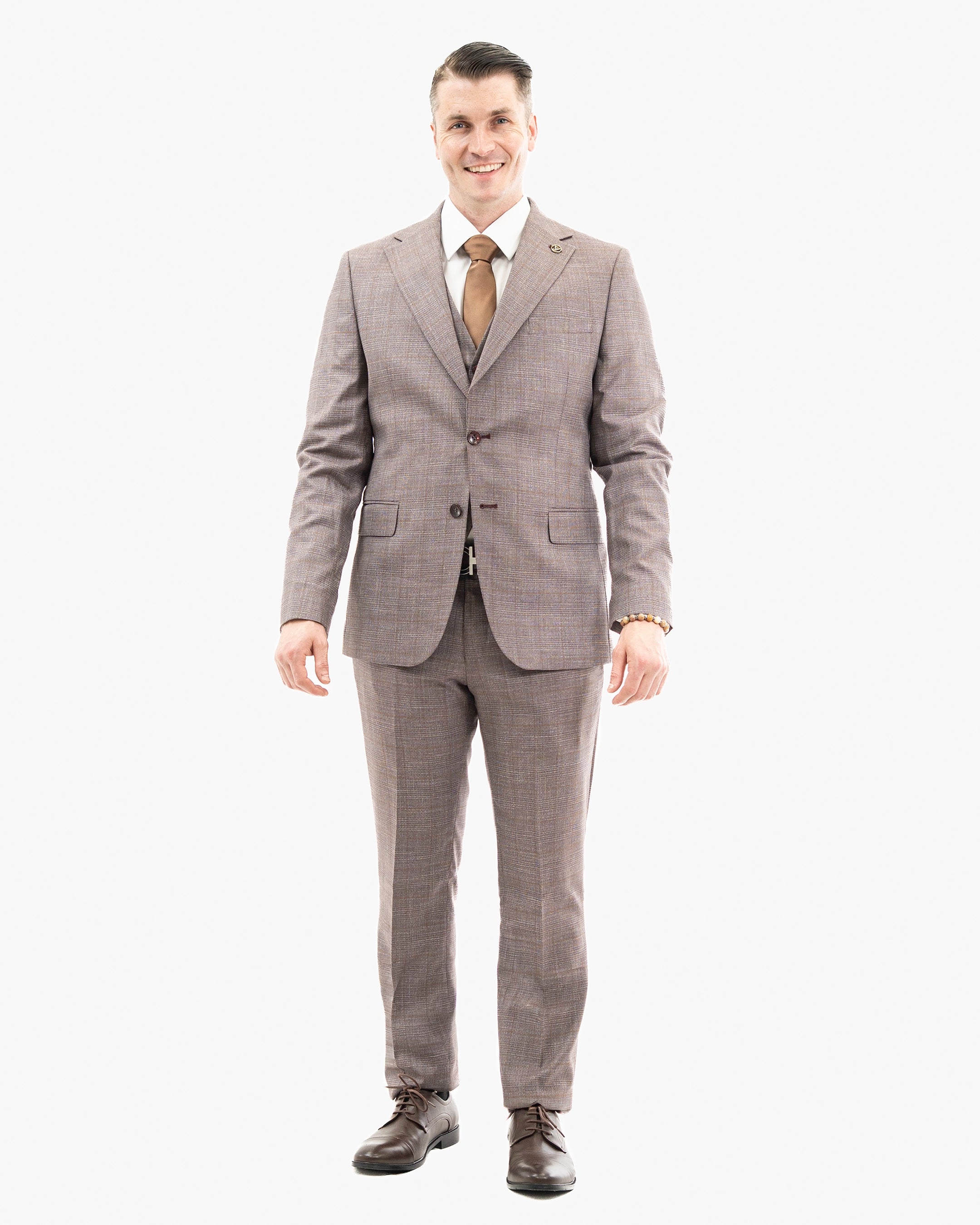 Burgundy Glen Plaid 3-Piece Tailored-Fit Suit