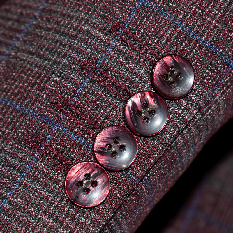 Burgundy Windowpane 3-Piece Tailored-Fit Suit