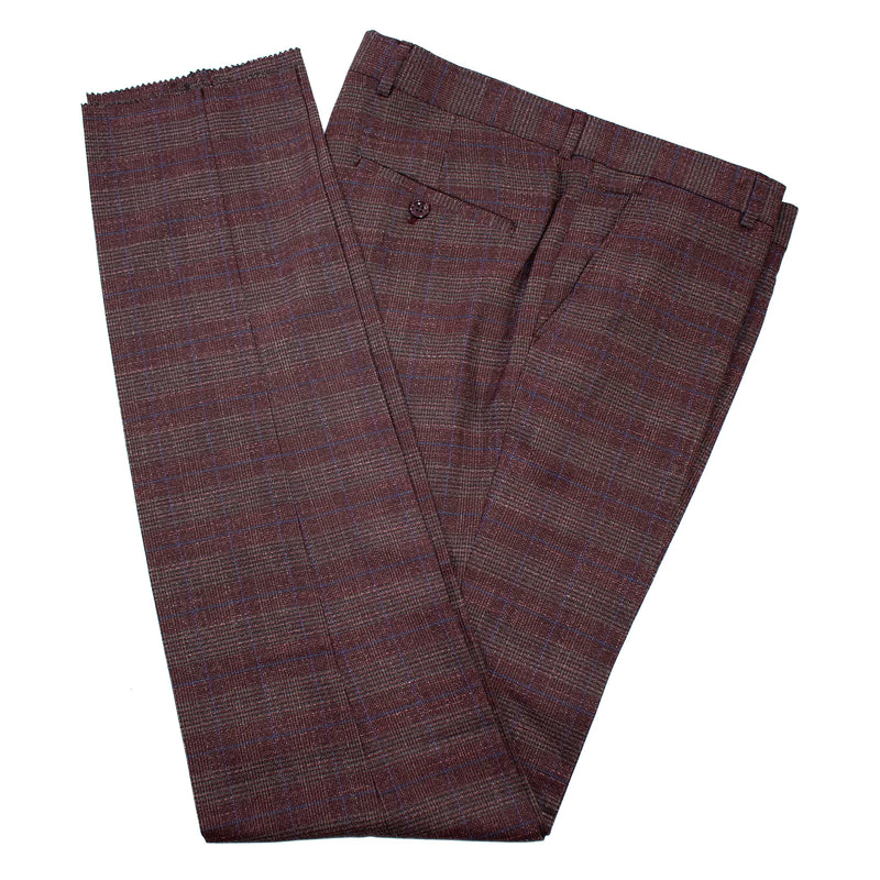 Burgundy Windowpane 3-Piece Tailored-Fit Suit