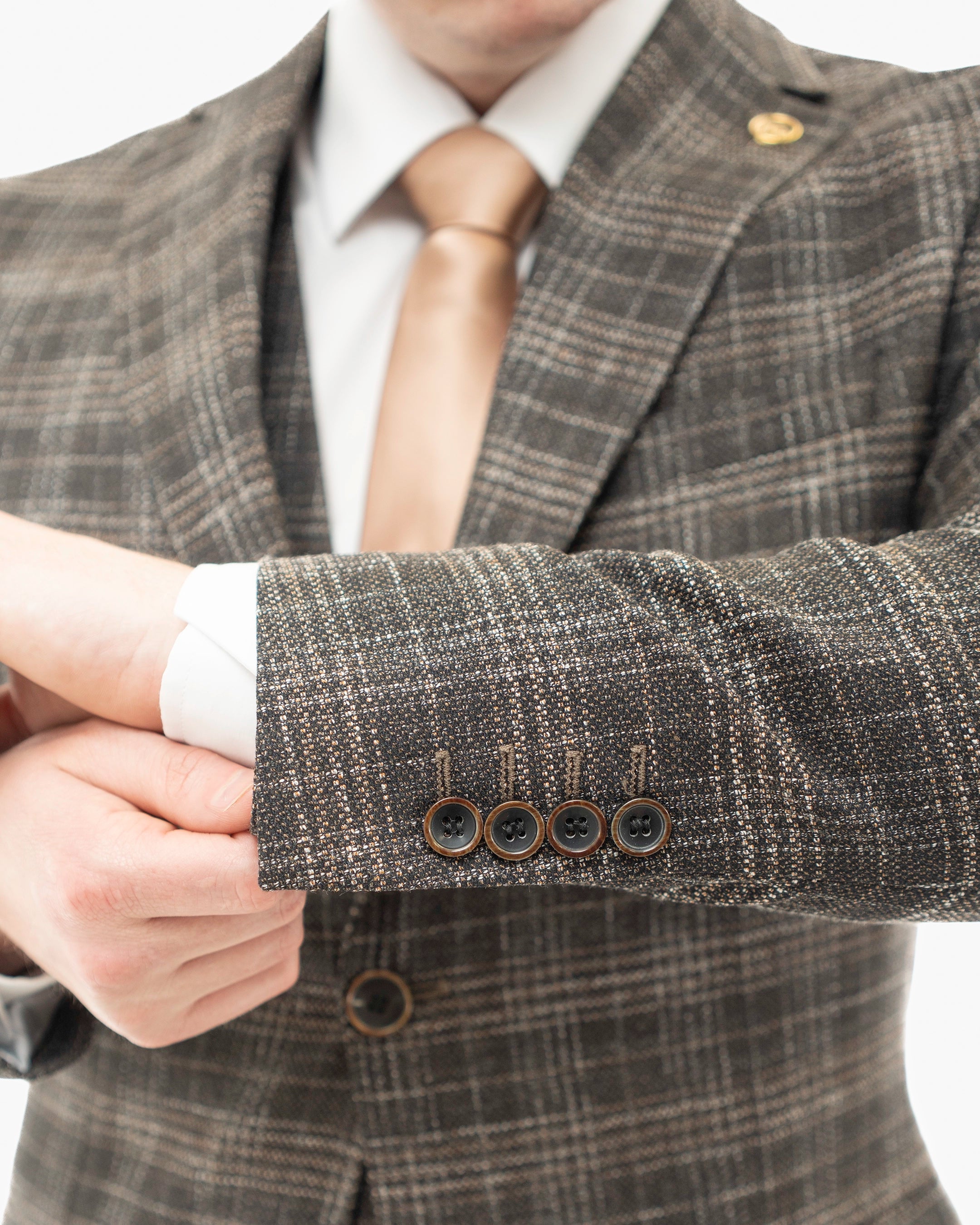 Taupe Plaid 3-Piece Tailored-Fit Suit