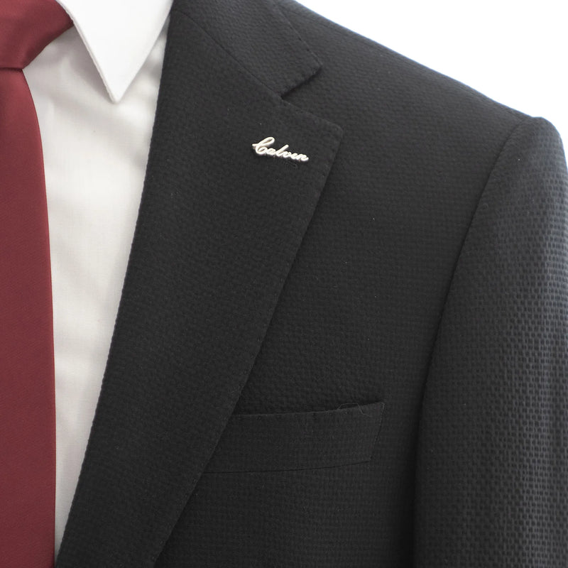 Black Solid Seersucker Tailored-Fit Suit