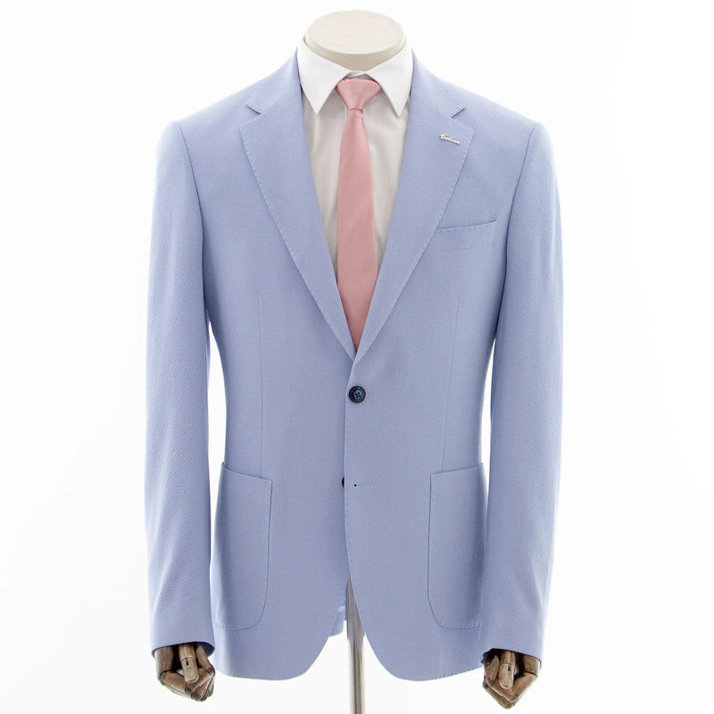 Chambray Blue  Solid Seersucker Tailored-Fit Suit